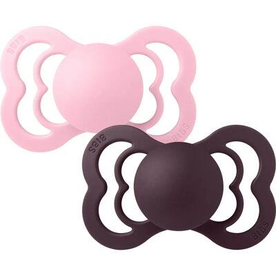 BIBS Pacifier Supreme Silicone Baby Pink/Plum 2-pack Size 2 BIBS Pacifier Supreme Silicone Baby Pink/Plum 2-pack Size 2
