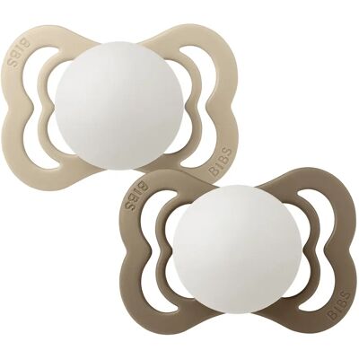 BIBS Pacifier Supreme Silicone Vanilla Glow/Dark Oak Glow 2-pack Size 1 BIBS Pacifier Supreme Silicone Vanilla Glow/Dark Oak Glow 2-pack Size 1