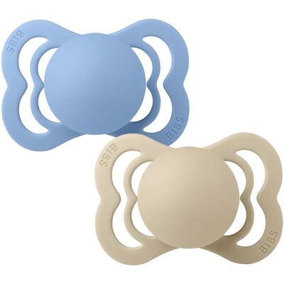 BIBS Pacifier Supreme Silicone Vanilla/Sky Blue 2-pack Size 1 BIBS Pacifier Supreme Silicone Vanilla/Sky Blue 2-pack Size 1