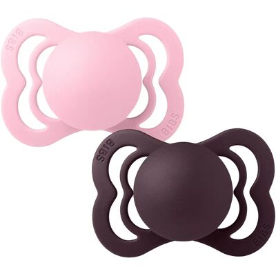 BIBS Pacifier Supreme Silicone Baby Pink/Plum 2-pack Size 1 BIBS Pacifier Supreme Silicone Baby Pink/Plum 2-pack Size 1