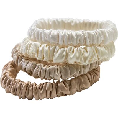 Lenoites Mulberry Silk Skinny Scrunchies White, Cream White, Beige, Light Brown Lenoites Mulberry Silk Skinny Scrunchies White, Cream White, Beige, Light Brown