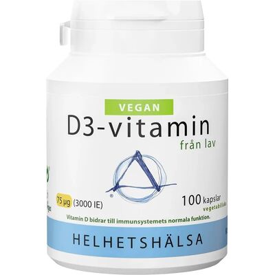 Helhetshälsa D3-vitamin Vegan 75 µg 3000 IE 100 kapslar Helhetshälsa D3-vitamin Vegan 75 µg 3000 IE 100 kapslar