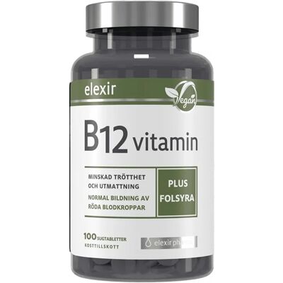 Elexir Pharma B-12 Vitamin Vegan 100 sugtabletter Elexir Pharma B-12 Vitamin Vegan 100 sugtabletter