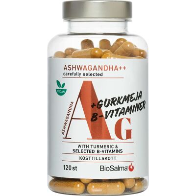 BioSalma Ashwagandha + Gurkmeja, B-vitaminer 120 kapslar BioSalma Ashwagandha + Gurkmeja, B-vitaminer 120 kapslar
