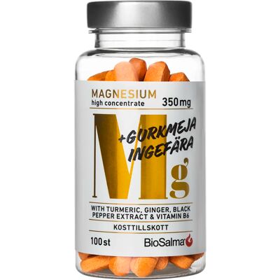 BioSalma Magnesium 350 mg + Gurkmeja Ingefära 100 st kapslar BioSalma Magnesium 350 mg + Gurkmeja Ingefära 100 st kapslar