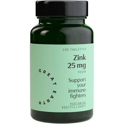 Great Earth Zink 25 mg 100 Tabletter Great Earth Zink 25 mg 100 Tabletter
