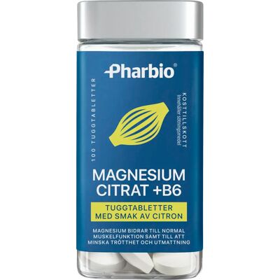 Pharbio Magnesiumcitrat + B6 Tuggtablett 100 st Pharbio Magnesiumcitrat + B6 Tuggtablett 100 st