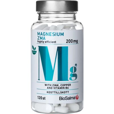 BioSalma Magnesium ZMA 200 mg 120 tabletter BioSalma Magnesium ZMA 200 mg 120 tabletter