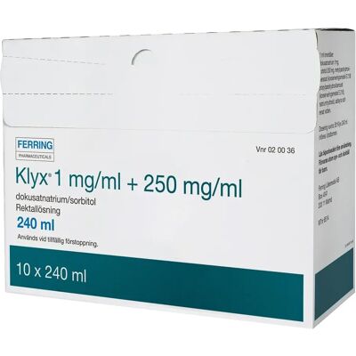 Klyx Rektallösning 1 mg/ml + 250 mg/ml 10x120 ml Klyx Rektallösning 1 mg/ml + 250 mg/ml 10x120 ml