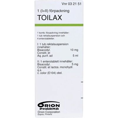Toilax Enterotablett och Rektalsuspension 5 mg + 10 mg/5 ml Toilax Enterotablett och Rektalsuspension 5 mg + 10 mg/5 ml