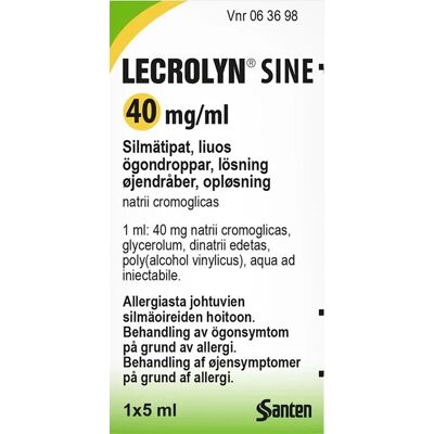 Lecrolyn Sine ögondroppar lösning 40 mg/ml 5 ml Lecrolyn Sine ögondroppar lösning 40 mg/ml 5 ml
