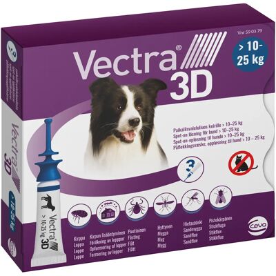 Vectra 3D för hund 10-25 kg Spot-on lösning Pipett, 3st (3x3,6ml) Vectra 3D för hund 10-25 kg Spot-on lösning Pipett, 3st (3x3,6ml)