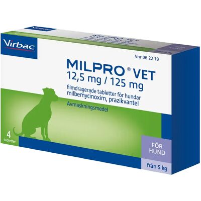 Milpro vet för hundar (>5 kg) 4 tabletter Milpro vet för hundar (>5 kg) 4 tabletter