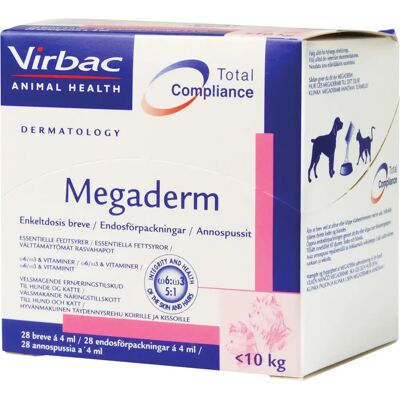 VIRBAC Megaderm - Hudsupporttillskott för Hundar & Katter - 28x4ml VIRBAC Megaderm - Hudsupporttillskott för Hundar & Katter - 28x4ml