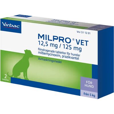 Milpro vet för hundar (>5 kg) 2 tabletter Milpro vet för hundar (>5 kg) 2 tabletter