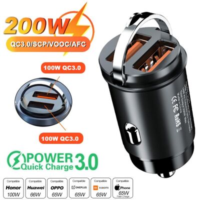 YJMP Mini 100W USB Billaddare PD Billaddare Snabbladdning Biltelefonladdare Dual QC3.0 200W svart YJMP Mini 100W USB Billaddare PD Billaddare Snabbladdning Biltelefonladdare Dual QC3.0 200W svart