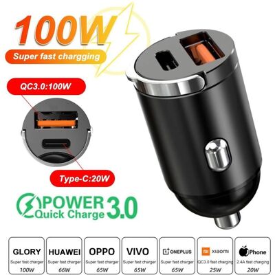 YJMP Mini 100W USB Billaddare PD Billaddare Snabbladdning Biltelefonladdare PD+QC3.0 100W svart YJMP Mini 100W USB Billaddare PD Billaddare Snabbladdning Biltelefonladdare PD+QC3.0 100W svart