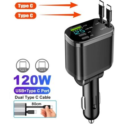 YJMP 100W Billaddare USB Typ C Supersnabb laddning Blixtladdning Infällbar Kabeltelefon Billaddare för iphone Huawei Samsung med spänningsdisplay YJMP 100W Billaddare USB Typ C Supersnabb laddning Blixtladdning Infällbar Kabeltelefon Billaddare för iphone Huawei Samsung med spänningsdisplay