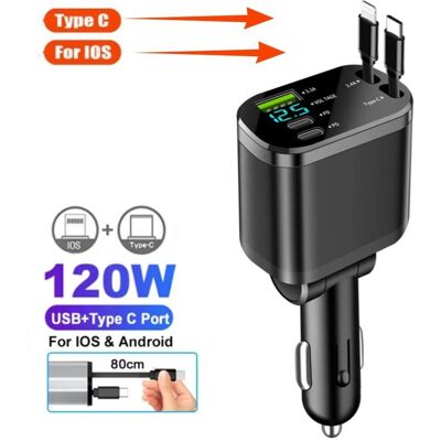 YJMP 100W Billaddare USB Typ C Supersnabb laddning Blixtladdning Infällbar Kabeltelefon Billaddare för iphone Huawei Samsung med spänningsdisplay YJMP 100W Billaddare USB Typ C Supersnabb laddning Blixtladdning Infällbar Kabeltelefon Billaddare för iphone Huawei Samsung med spänningsdisplay