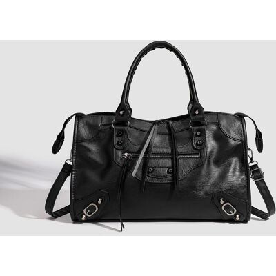 JMG Bags Trendig motorcykelväska för kvinnor, Trendig textur toteväska, Mångsidig handväska, Enaxlad crossbodyväska för kvinnor svart JMG Bags Trendig motorcykelväska för kvinnor, Trendig textur toteväska, Mångsidig handväska, Enaxlad crossbodyväska för kvinnor svart