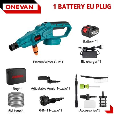 ONEVAN 3500W 200Bar borstlös elektrisk högtryckstvätt Biltvätt Vattenpistol Trädgårdsbevattningsverktyg för Makita 18V batteri 1 Battery Set ONEVAN 3500W 200Bar borstlös elektrisk högtryckstvätt Biltvätt Vattenpistol Trädgårdsbevattningsverktyg för Makita 18V batteri 1 Battery Set