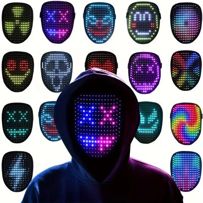 MARKET-3 LED-mask med gestavkänning Lyser upp ansiktet Förvandlande LED Halloweenmask för Barn Män Kvinnor Kostym Cosplay Fest svart MARKET-3 LED-mask med gestavkänning Lyser upp ansiktet Förvandlande LED Halloweenmask för Barn Män Kvinnor Kostym Cosplay Fest svart