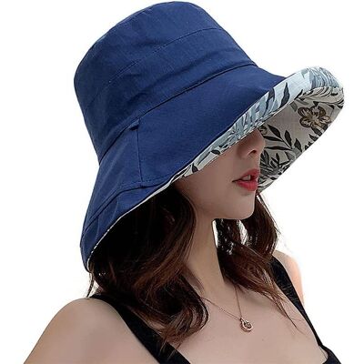 yuyongzhi Sommarhatt med bred brättad bomull Kvinnor Packbar Vändbar blommig buckethatt UV-solskydd Bred brättad sommarstrandmössa Dubbelsidig Floppy Solhattar marinblå färg yuyongzhi Sommarhatt med bred brättad bomull Kvinnor Packbar Vändbar blommig buckethatt UV-solskydd Bred brättad sommarstrandmössa Dubbelsidig Floppy Solhattar marinblå färg