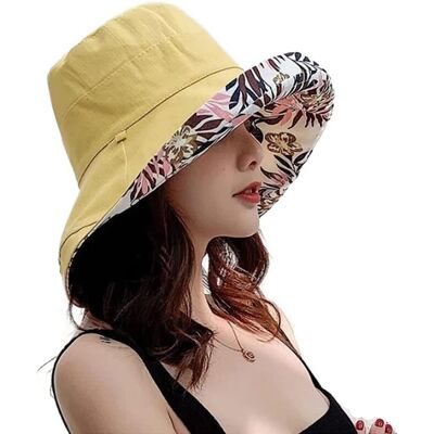 yuyongzhi Sommarhatt med bred brättad bomull Kvinnor Packbar Vändbar blommig buckethatt UV-solskydd Bred brättad sommarstrandmössa Dubbelsidig Floppy Solhattar gul yuyongzhi Sommarhatt med bred brättad bomull Kvinnor Packbar Vändbar blommig buckethatt UV-solskydd Bred brättad sommarstrandmössa Dubbelsidig Floppy Solhattar gul