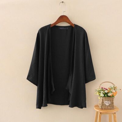 ZANZEA Dam sommar Casual Cardigan Toppar Enfärgad Lösa 3/4 ärm Tunna Beachwear Cover Ups Bluströjor S svart ZANZEA Dam sommar Casual Cardigan Toppar Enfärgad Lösa 3/4 ärm Tunna Beachwear Cover Ups Bluströjor S svart
