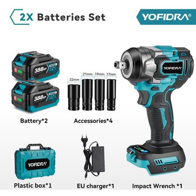 YOFIDRA 1200N.m Borstlös Elektrisk Slagskruvdragare 1/2'' Sladdlös Skruvmejsel Bilreparation 5 Växlar Elverktyg För Makita 18V Batteri 2 Battery (Plastic Box) YOFIDRA 1200N.m Borstlös Elektrisk Slagskruvdragare 1/2'' Sladdlös Skruvmejsel Bilreparation 5 Växlar Elverktyg För Makita 18V Batteri 2 Battery (Plastic Box)
