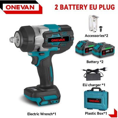ONEVAN 2800N.M 2800W borstlös elektrisk slagnyckel 1/2 tum sladdlös slagnyckel Skruvmejselverktyg för Makita 18V batteri 2 Battery Set B ONEVAN 2800N.M 2800W borstlös elektrisk slagnyckel 1/2 tum sladdlös slagnyckel Skruvmejselverktyg för Makita 18V batteri 2 Battery Set B