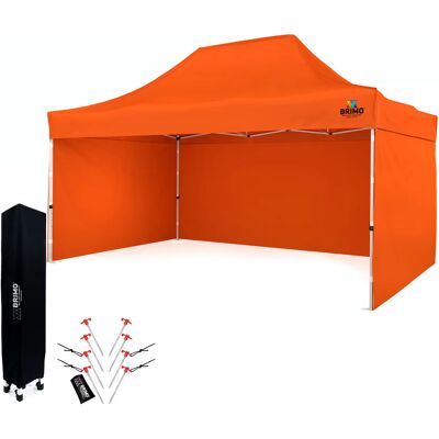 BRIMO Trädgårdstält 3x4,5m Stål Snabbt Nedfällbar Paviljong För Evenemang Och Fester - Med 3 Väggar - Orange Polyester BRIMO Trädgårdstält 3x4,5m Stål Snabbt Nedfällbar Paviljong För Evenemang Och Fester - Med 3 Väggar - Orange Polyester