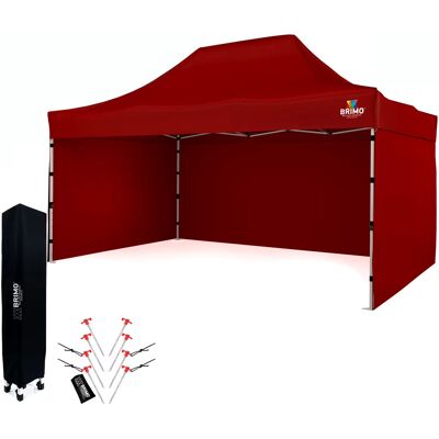 BRIMO Trädgårdstält 3x4,5m Stål Snabbt Nedfällbar Paviljong För Evenemang Och Fester - Med 3 Väggar - Röd Polyester BRIMO Trädgårdstält 3x4,5m Stål Snabbt Nedfällbar Paviljong För Evenemang Och Fester - Med 3 Väggar - Röd Polyester