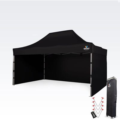 BRIMO Professionellt Promo-Saxpaviljong 3x4,5m Massivt Alu-Profil 1,8mm - Med 3 Väggar - Svart Polyester BRIMO Professionellt Promo-Saxpaviljong 3x4,5m Massivt Alu-Profil 1,8mm - Med 3 Väggar - Svart Polyester