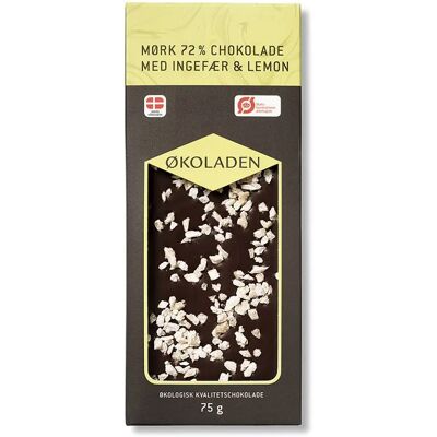ØKOLADEN - Ekologisk mörk 72% choklad - ingefära & citron ØKOLADEN - Ekologisk mörk 72% choklad - ingefära & citron