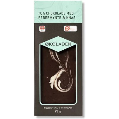 ØKOLADEN - Ekologisk mörk 70 % choklad - pepparmynta och krispigt ØKOLADEN - Ekologisk mörk 70 % choklad - pepparmynta och krispigt