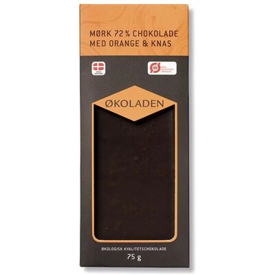ØKOLADEN - Ekologisk mörk 72% choklad - apelsin & krispigt ØKOLADEN - Ekologisk mörk 72% choklad - apelsin & krispigt