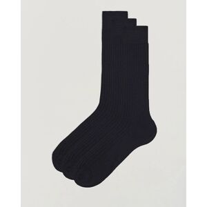 Bresciani 3-pack Wool/Nylon Ribbed Short Socks Navy