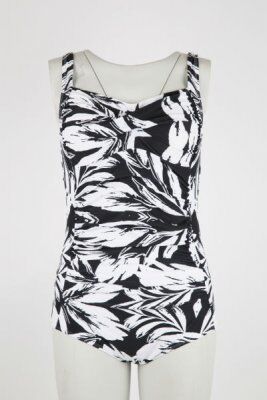 Baddräkt dam draperad Swimsuit svart/vit (Välj: XL) Baddräkt dam draperad Swimsuit svart/vit (Välj: XL)