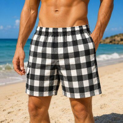 Badshorts herr grå rutiga (Storlek: L) Badshorts herr grå rutiga (Storlek: L)