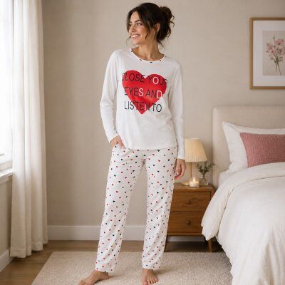Pyjamasset dam mönster hjärtan - Amalia (Storlek: : XL) Pyjamasset dam mönster hjärtan - Amalia (Storlek: : XL)
