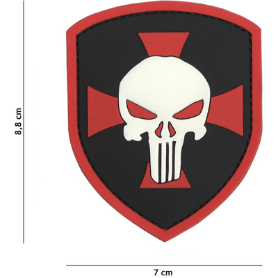 101 INC PVC Patch - Shield Punisher Cross (Färg: Röd) 101 INC PVC Patch - Shield Punisher Cross (Färg: Röd)