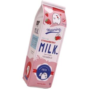 No name Söt Mjölkformad Case, Mjölkkartong Pennfodral Med Stor Kapacitet Kosmetikväska Vattentät Pu Pennhållare Pennpåse Brevpapper Organizer (rosa)