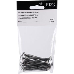 Fixx 4443584 Vvs-Skruv 5.5 Mm, Pozidrive-Z, A2 75 Mm, 10-Pack, Infästning