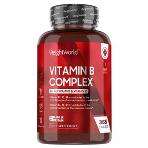 B-Vitamin Complex, 365 tabletter med B1, B2, B3, B5, B6, B7, B9 og B12 för immunförsvar & energi - Vegansk