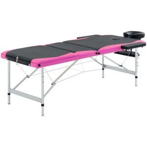 vidaXL Hopfällbar massagebänk 3 sektioner aluminium svart och rosa