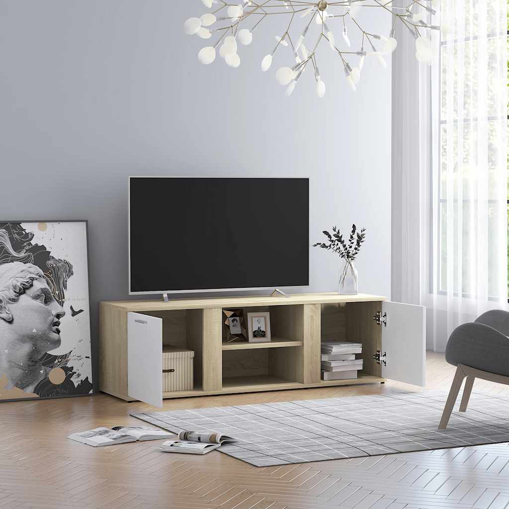 vidaXL TV-bänk vit och sonoma-ek 120x34x37 cm spånskiva vidaXL TV-bänk vit och sonoma-ek 120x34x37 cm spånskiva