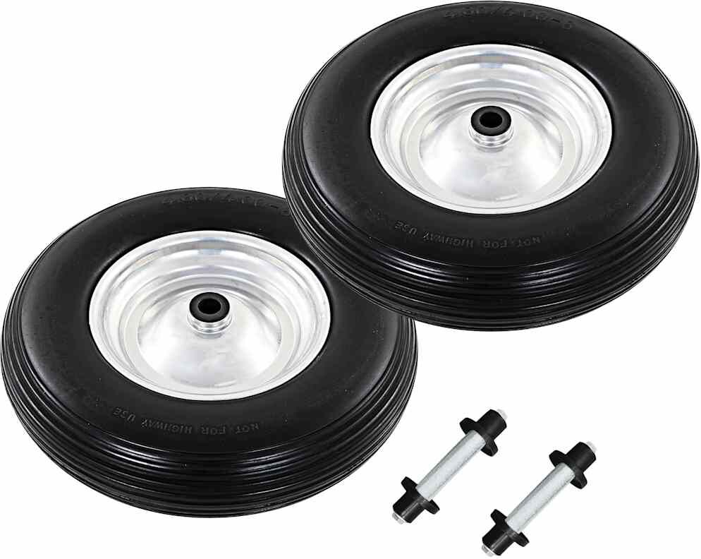 vidaXL Skottkärrehjul med axel 2 st massiv PU 4.00-8 390 mm
