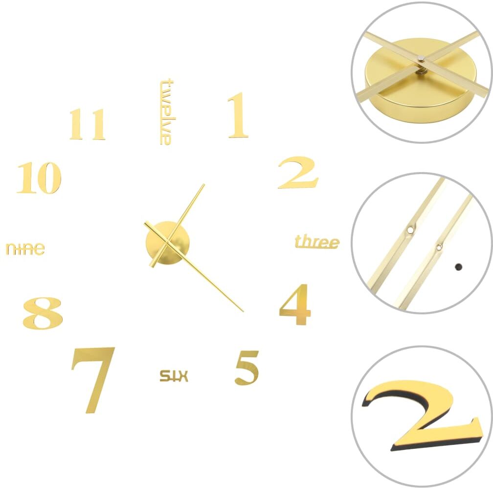 vidaXL Väggklocka 3D modern design 100 cm XXL guld vidaXL Väggklocka 3D modern design 100 cm XXL guld