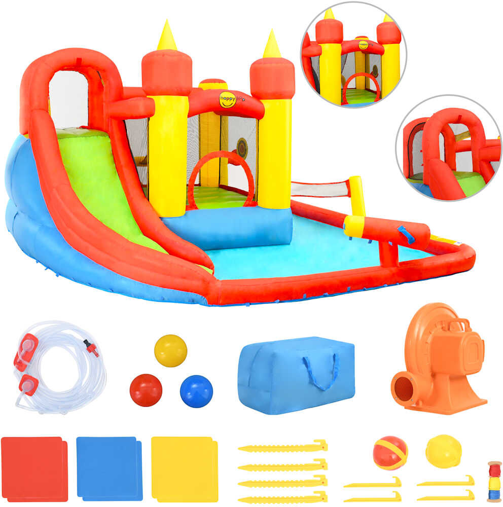 Happy Hop Uppblåsbar hoppborg med rutschkana och pool 410x385x220 cm PVC Happy Hop Uppblåsbar hoppborg med rutschkana och pool 410x385x220 cm PVC